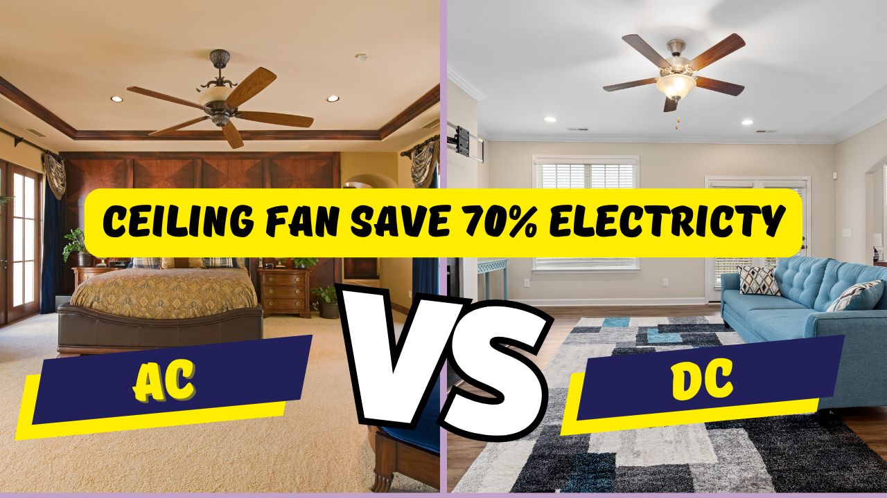 Comparison of AC and DC ceiling fans showing energy efficiency, noise levels, and features.